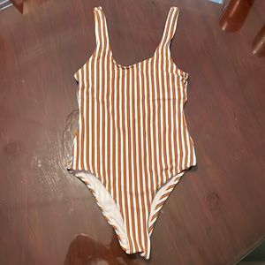 Cupshe Orange Blue and White striped one piece bathing suit